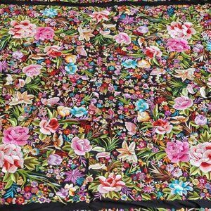 Vintage Flamenco/Piano Multicolor Silk Shawl Double Side Embroidery Rare
